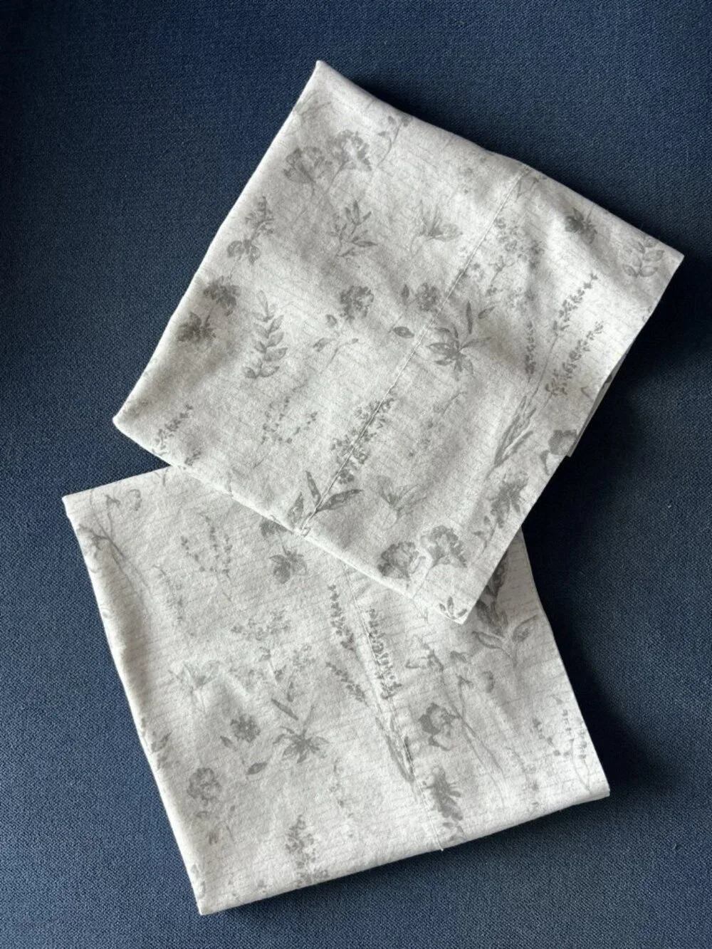 BOTANICAL Pillowcase Pair Standard Size Gray White Script Garden Floral Flowers